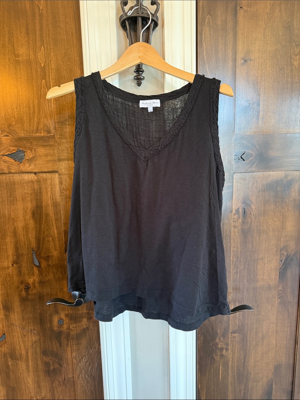 Michael Stars Black Lace-Trim V-Neck Tank L